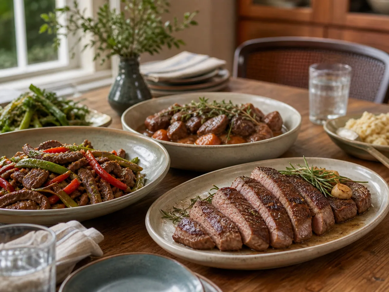 One main ingredient prepared as a braise, stir-fry and pan-seared family dishes / 同一种主食材通过炖、炒和煎等方式制作成不同家庭菜肴